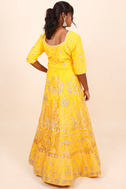 Yellow Net Silk Embroidered Lehenga 