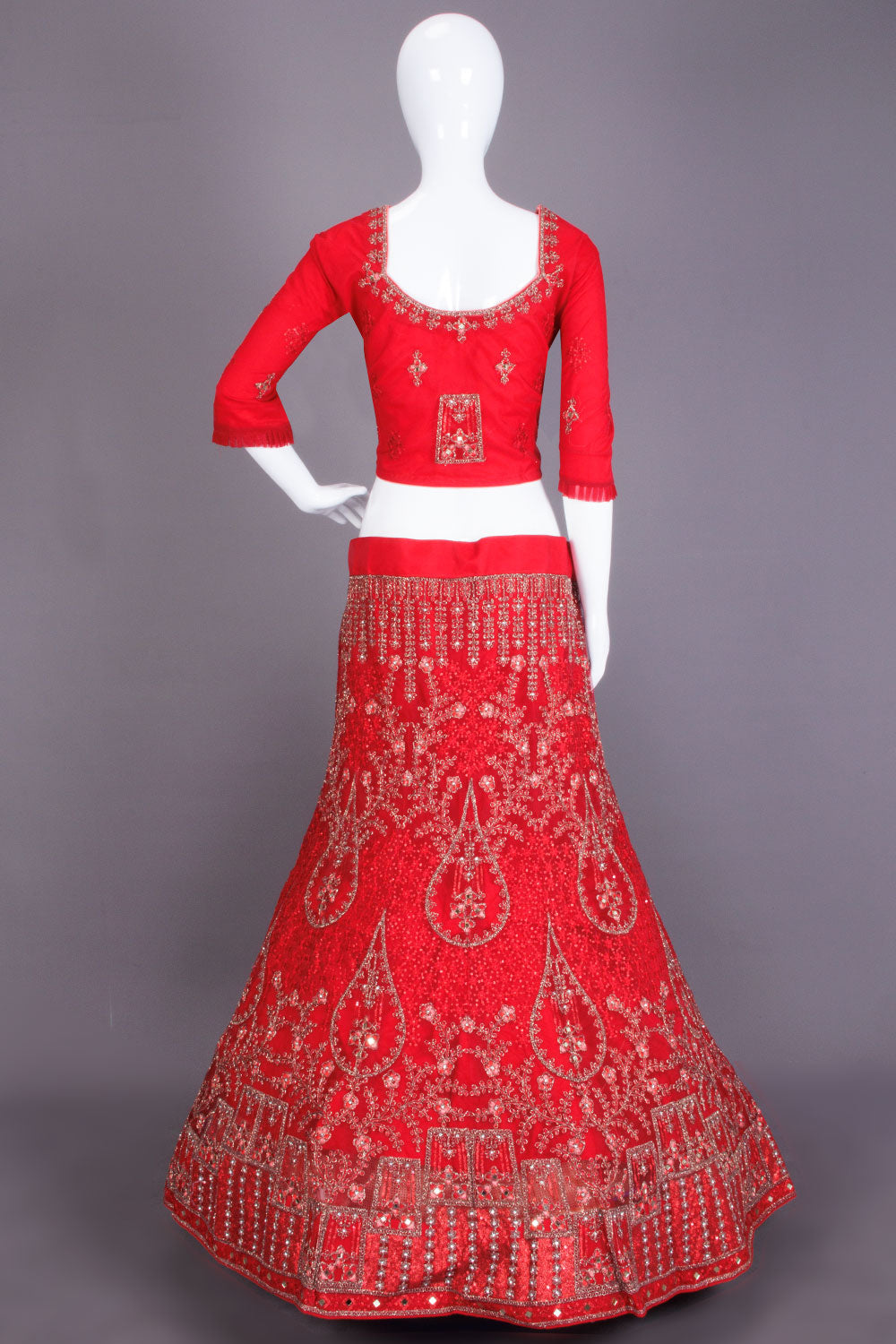 Red Net Silk Embroidered Lehenga 10066166 - Avishya