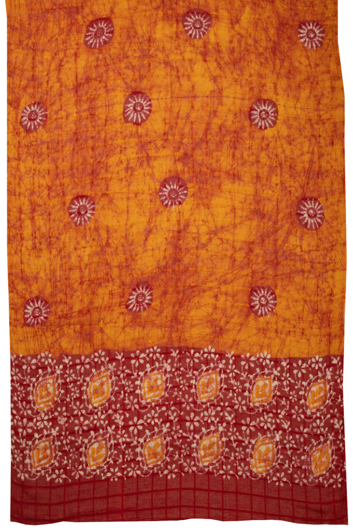 Orange Batik Printed Cotton 3-Piece Salwar Suit Material - Avishya