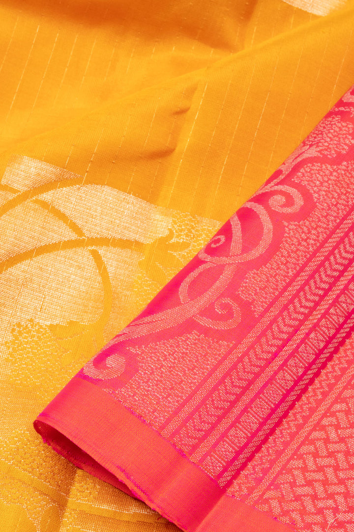 Mustard yellow Handloom Kanjivaram Soft Silk Saree - Avishya