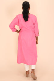 Pink Tilla Embroidered Tussar Cotton Kurta 10066284