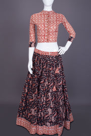 Red & Black Hand Block Printed Chaniya Choli 10066329