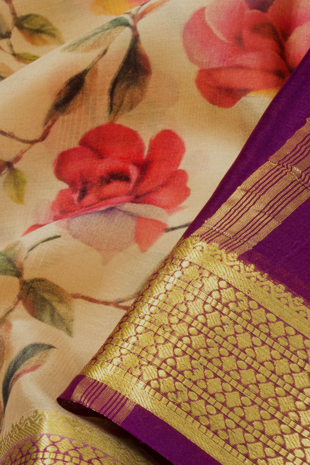Bright Yellow Digital Printed Mysore Crepe Silk Saree - Avishya