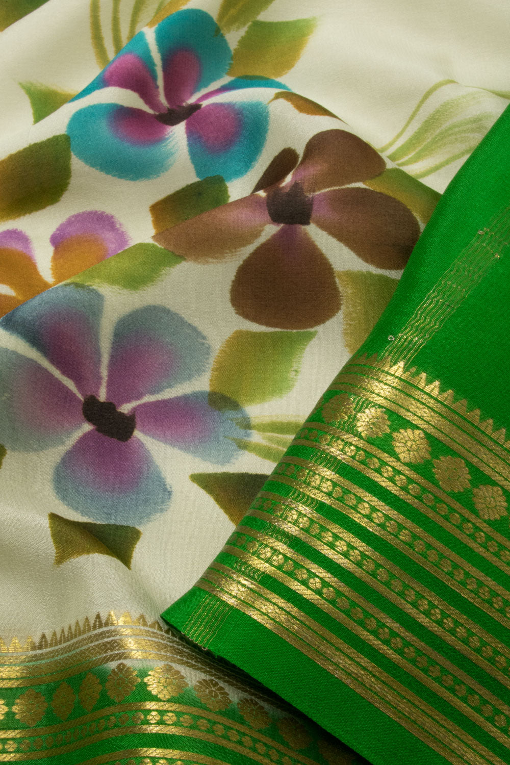 Off White Hand Painted Mysore Crepe Silk Saree - Avishya