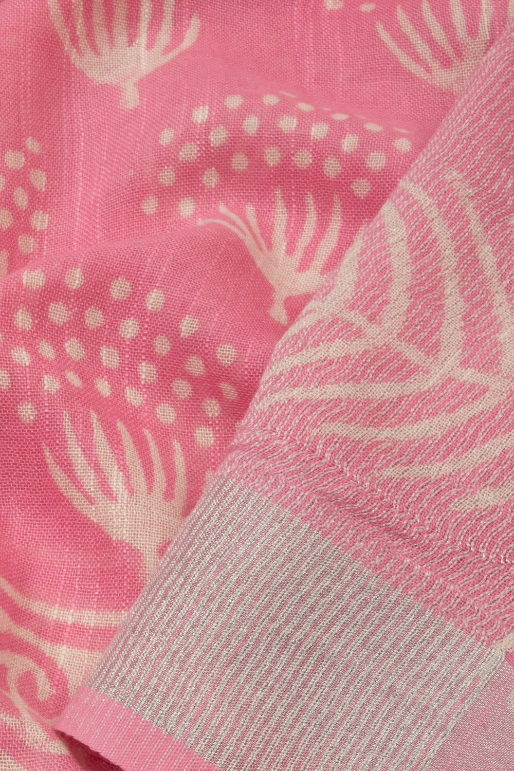 Pink Hand Block Printed linen saree - Avishya