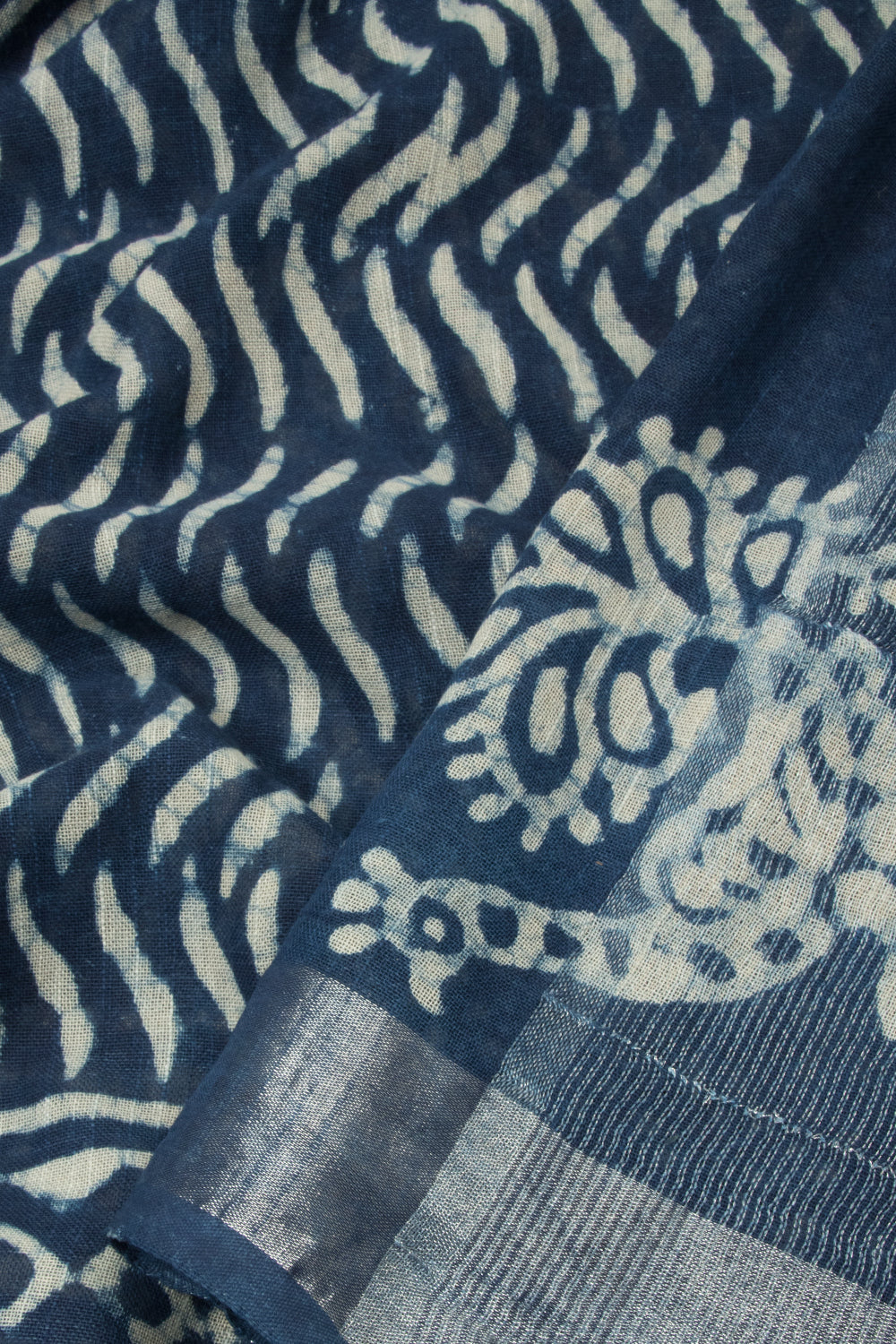Blue Dabu Printed linen saree - Avishya