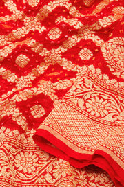 Red Handcrafted Banarasi Bandhani Georgette Saree - Avishya
