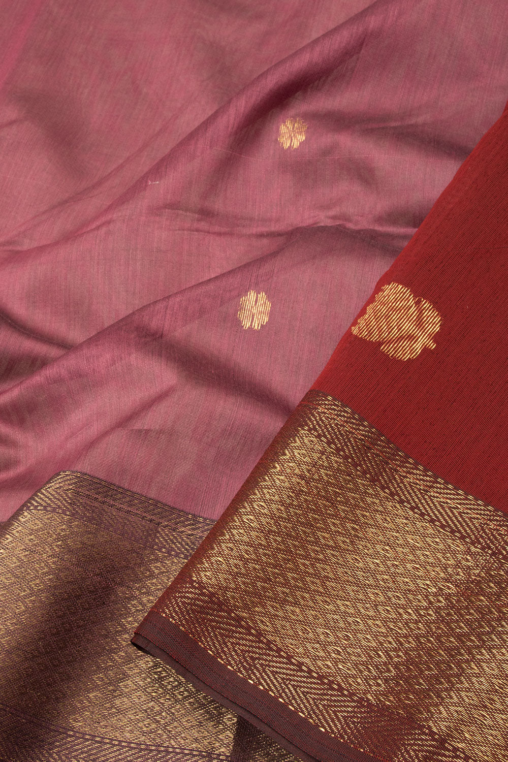 Onion pink Handloom Maheshwari Silk Cotton Saree - Avishya