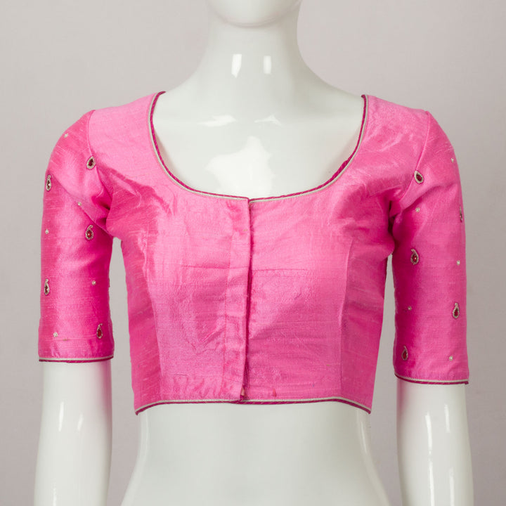 Pink Aari Embroidered Raw Silk Blouse - Avishya