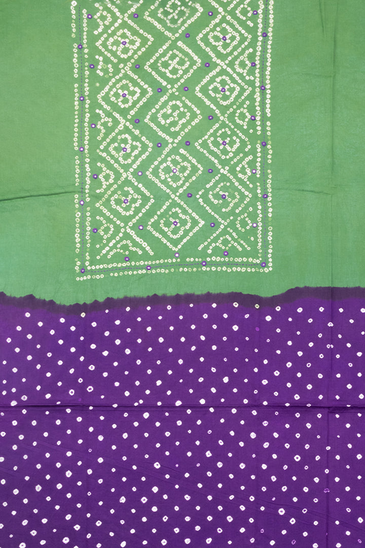 Light Green Bandhani Cotton 2-Piece Salwar Suit Material 10066565