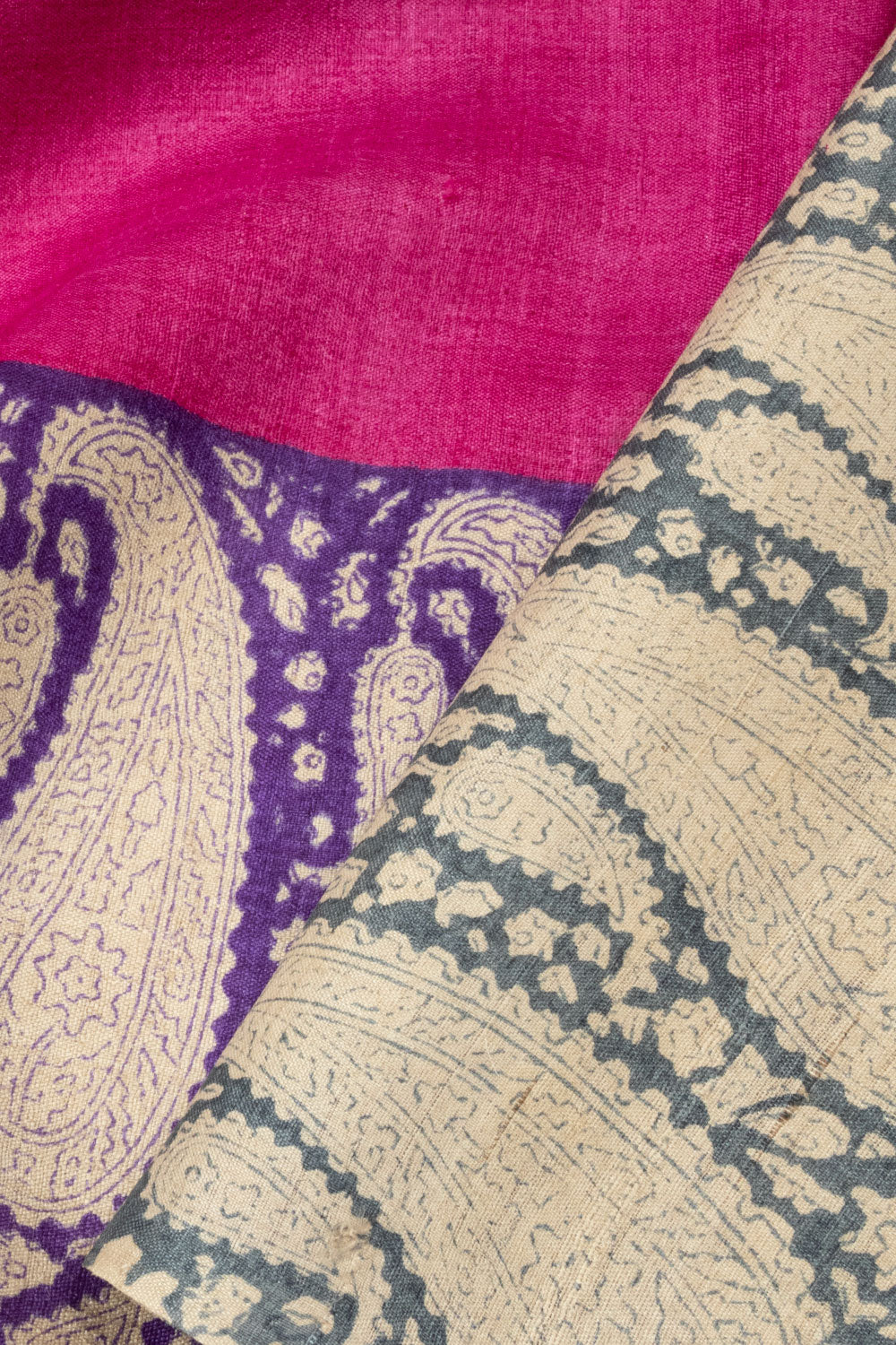 Magenta Hand Block Printed Tussar Silk Saree - Avishya