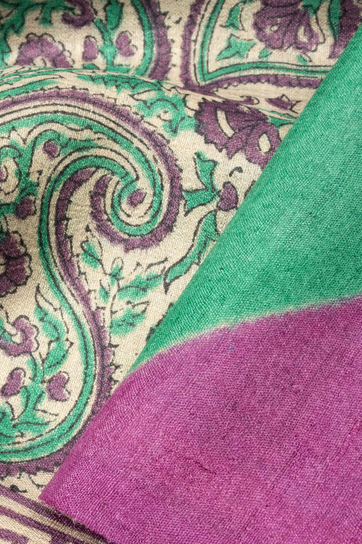 Green Hand Block Printed Tussar Silk Saree - Avishya