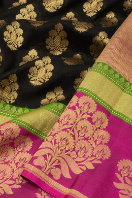 Black Handloom Banarasi Katan Silk Saree - Avishya