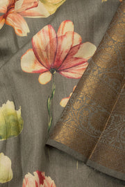 Grey Handloom Banarasi Tussar Silk Saree - Avishya