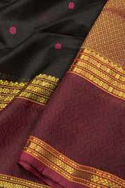 Black Handloom Kanchi Silk Cotton Saree - Avishya