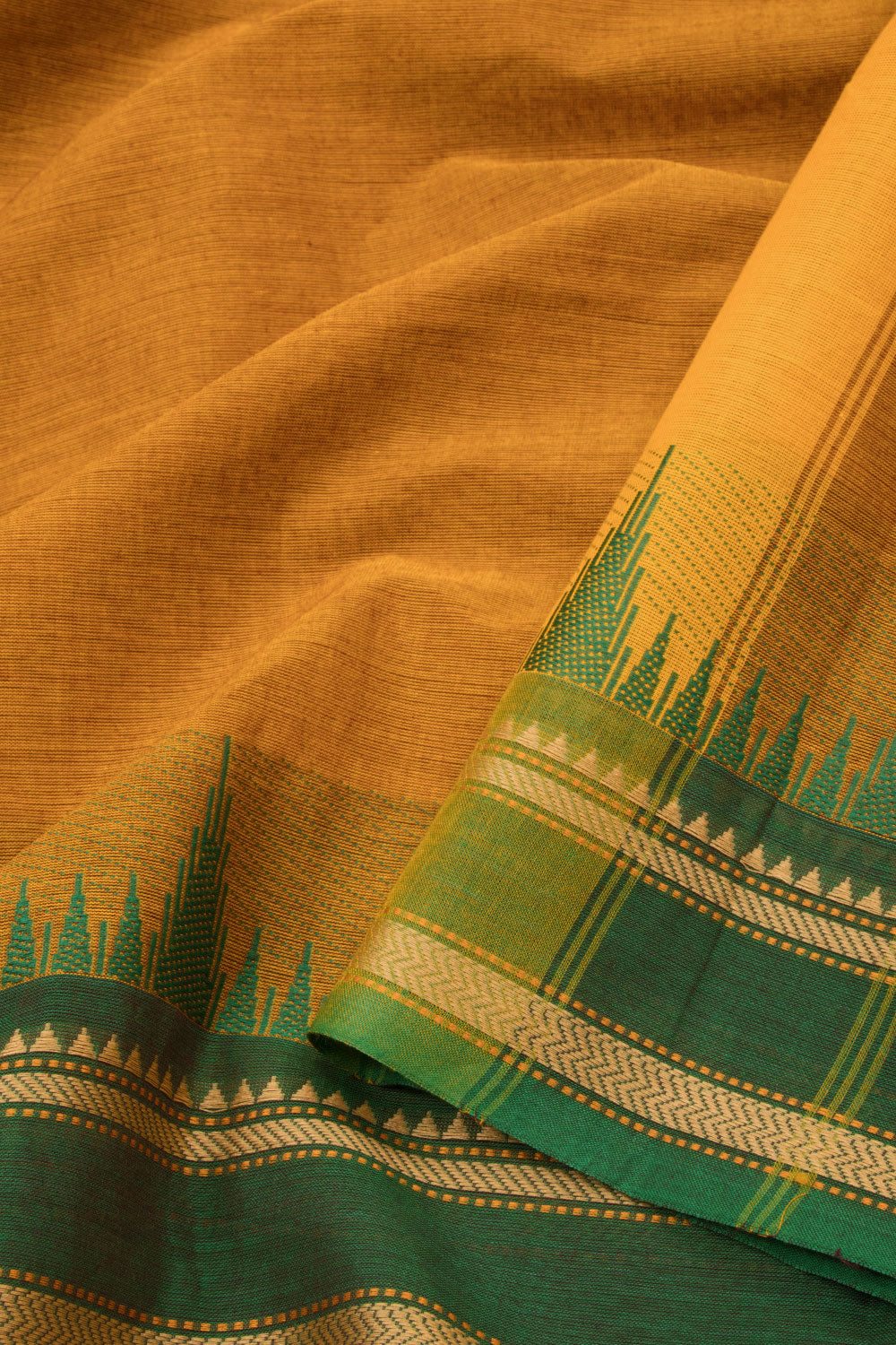 Mustard Yellow Handwoven Kanchi Cotton Saree - Avishya