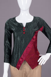 Dark Green Handcrafted Bagh Printed Modal Short Top - Avishya