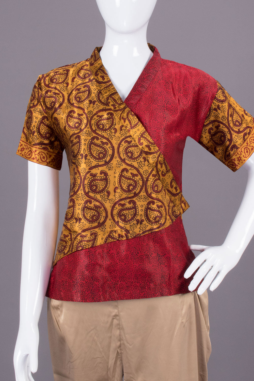 Yellow Handcrafted Bagh Printed Modal Short Top - Avishya