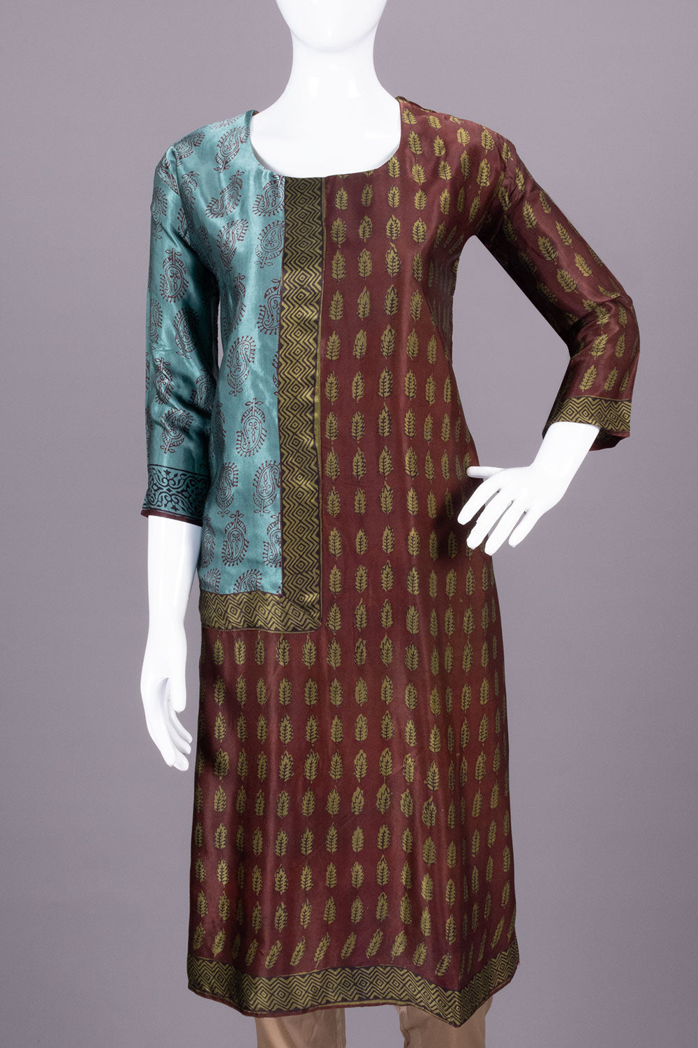 Maroon Handcrafted Bagh Printed Modal Silk Kurta - Avishya