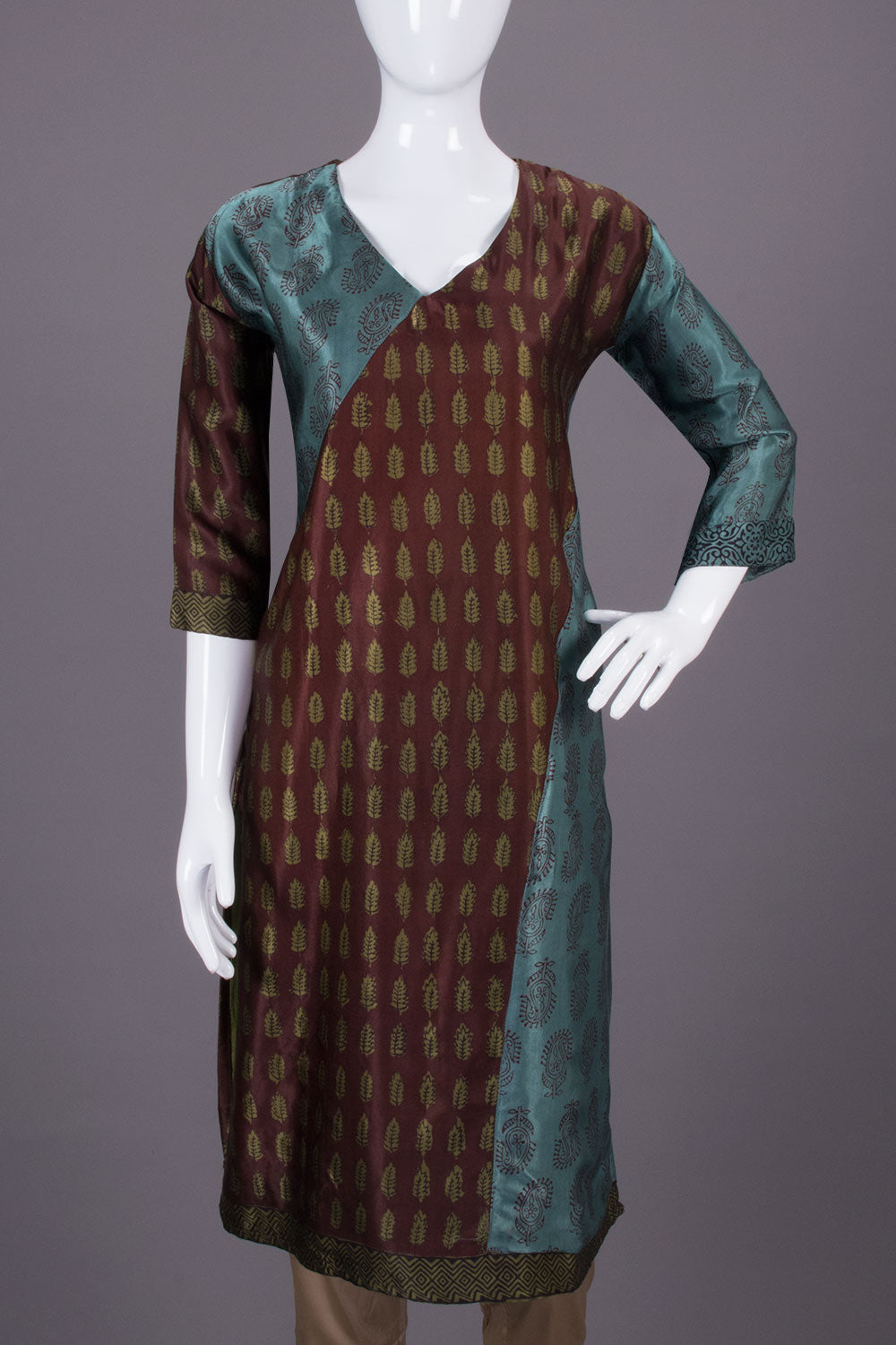 Brown Handcrafted Bagh Printed Modal Silk Kurta - Avishya
