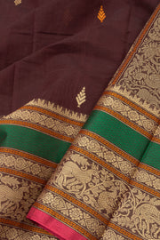 Burgundy Handwoven Kanchi Cotton Saree-Avishya