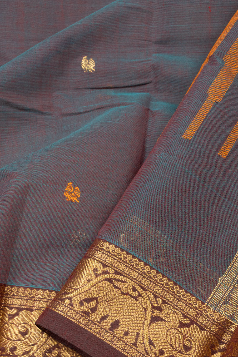 Dual Tone Blue Handwoven Kanchi Cotton Saree-Avishya