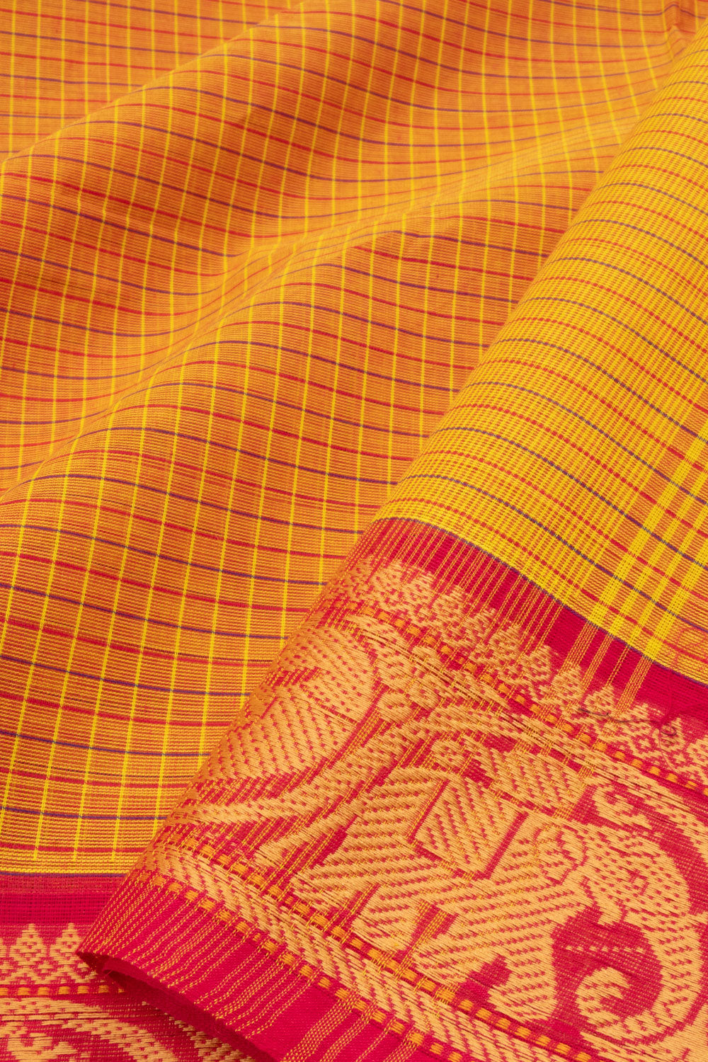 Amber Yellow Handwoven Kanchi Cotton Saree -Avishya
