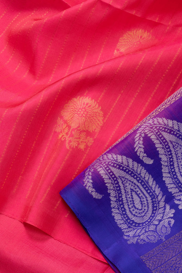 Coral Pink Handloom Kanjivaram Soft Silk Saree - Avishya