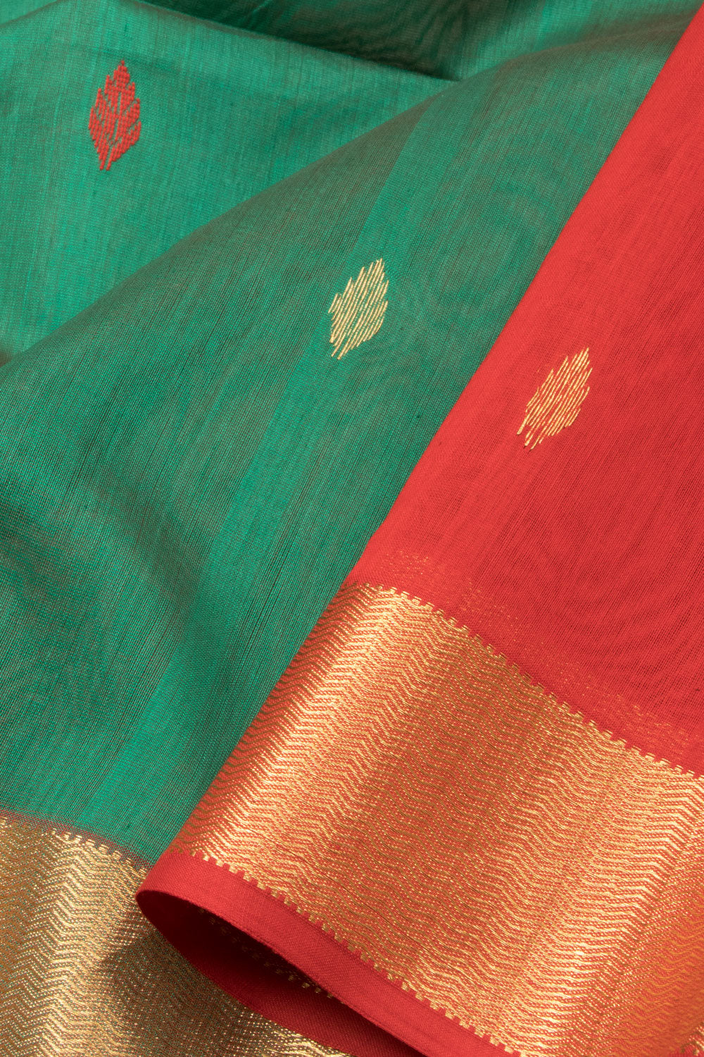 Dark Green Handloom Maheshwari Silk Cotton Saree - Avishya