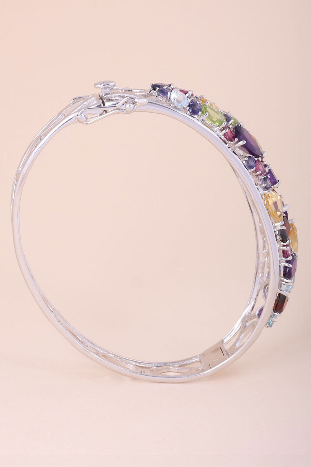 African Amethyst With Garnet Sterling Silver Bangle 10066964
