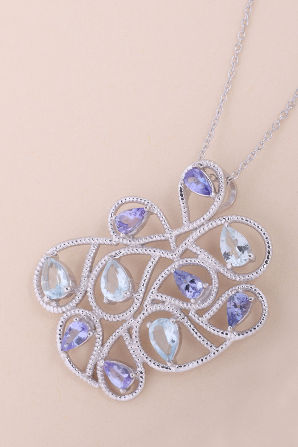 Aquamarine With Tanzanite Sterling Silver Necklace Pendant Chain - Avishya