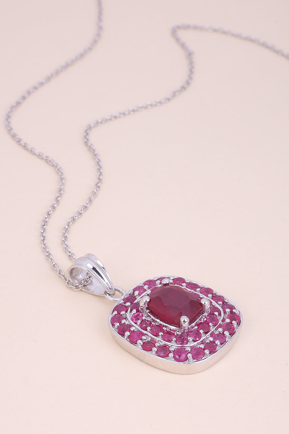 Ruby Silver Necklace Pendant Chain-Avishya