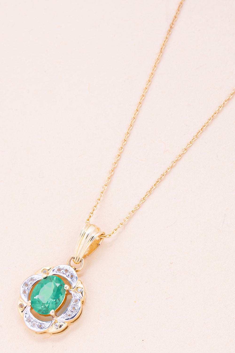 Emerald And White Topaz Necklace Pendant with Chain