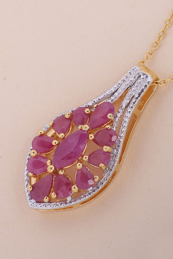 Ruby & Sterling Silver Necklace Pendant Chain 10067179