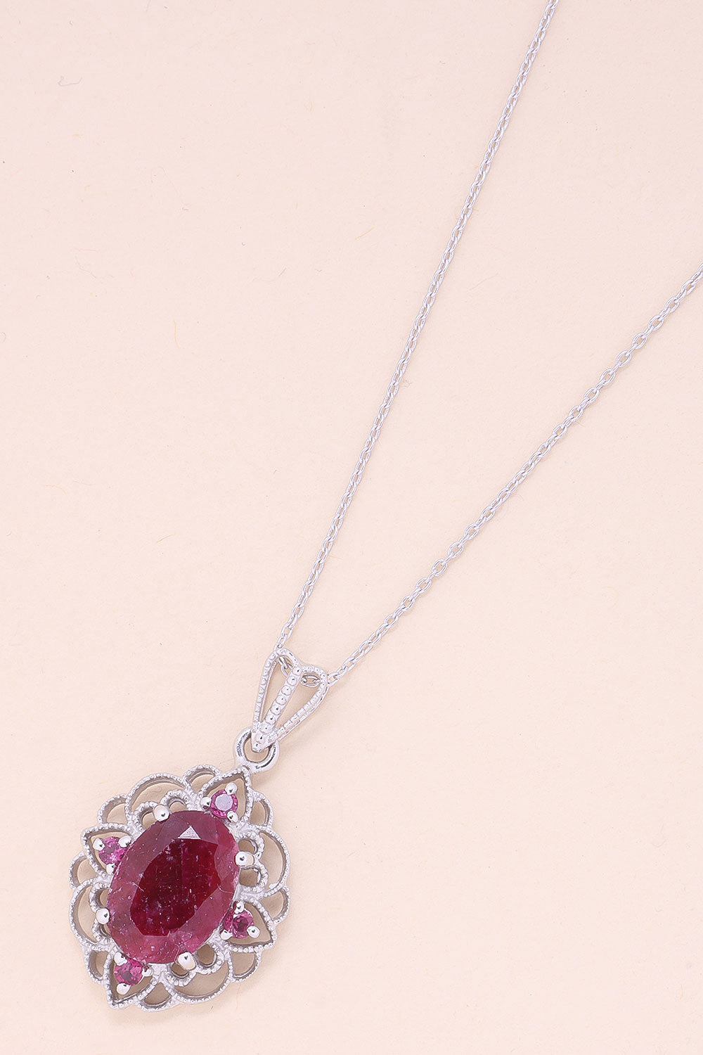 Ruby And Rhodolite Silver Necklace Pendant Chain 10067182 - Avishya