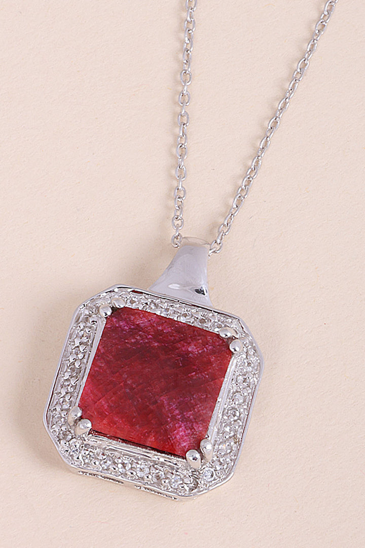 Ruby With White Topaz Sterling Silver Necklace Pendant Chain 10067192