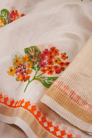 White Huda Print Silk Cotton Saree 10067317 - Avishya