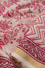 White Huda Print Silk Cotton Saree 10067319 - Avishya