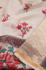 White Huda Print Silk Cotton Saree 10067320 - Avishya