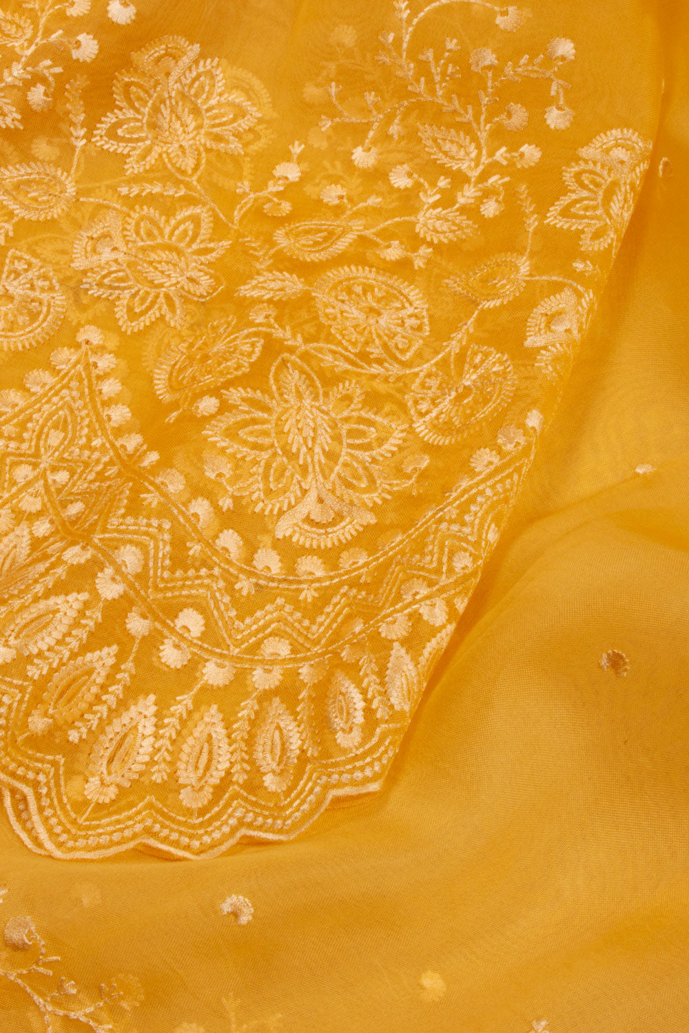 Yellow Hand Embroidered Pure Silk Organza Saree - Avishya