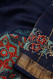 Midnight Blue Anokhi Hand Block Printed Saree-Avishya