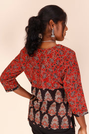 Black Short Ajrakh Cotton Top 10067389 - Avishya