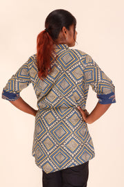 Blue Ajrakh Printed Cotton Kurti 