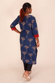 Blue Ajrakh Printed Cotton Kurta 10067391
