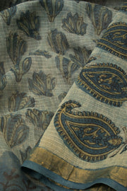 Blue Vanaspathi Hand block Printed Kota Cotton saree - Avishya