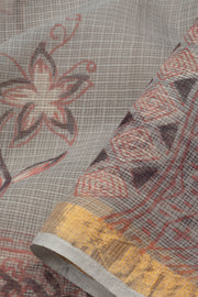 Grey Vanaspathi Hand block Printed Kota Cotton saree - Avishya