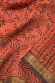 Red Vanaspathi Hand block Printed Silk Cotton Saree - Avishya