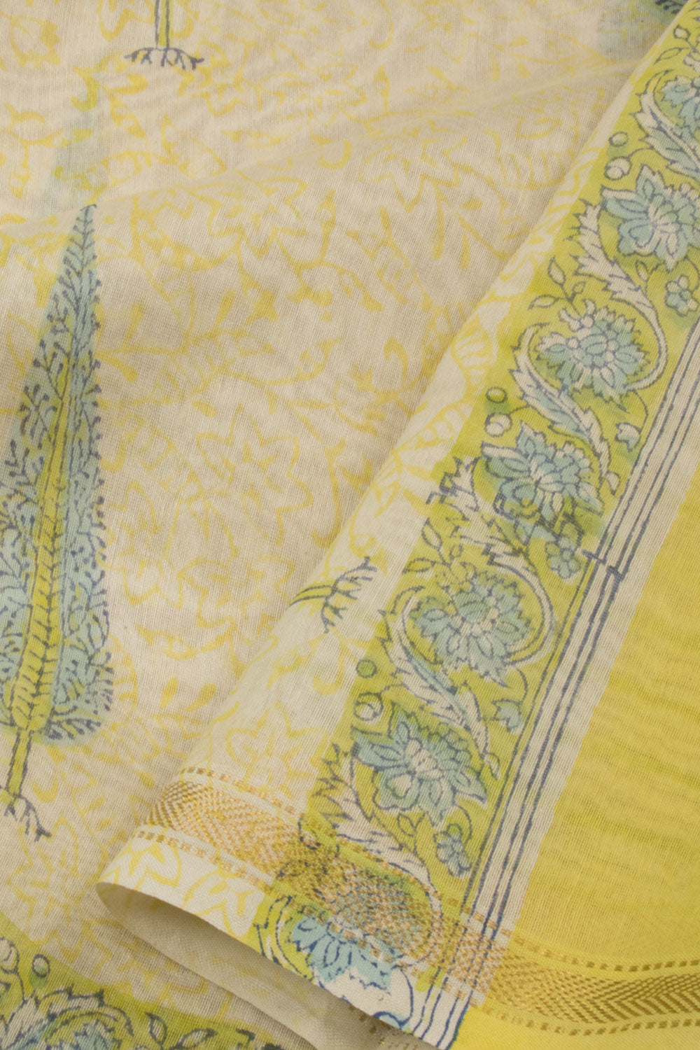 Yellow Vanaspathi Hand block Printed Silk Cotton Saree - Avishya