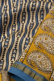 Beige Vanaspathi Hand block Printed Silk Cotton Saree - Avishya