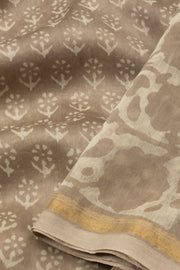 Brown Vanaspathi Hand block Printed Silk Cotton Saree - Avishya